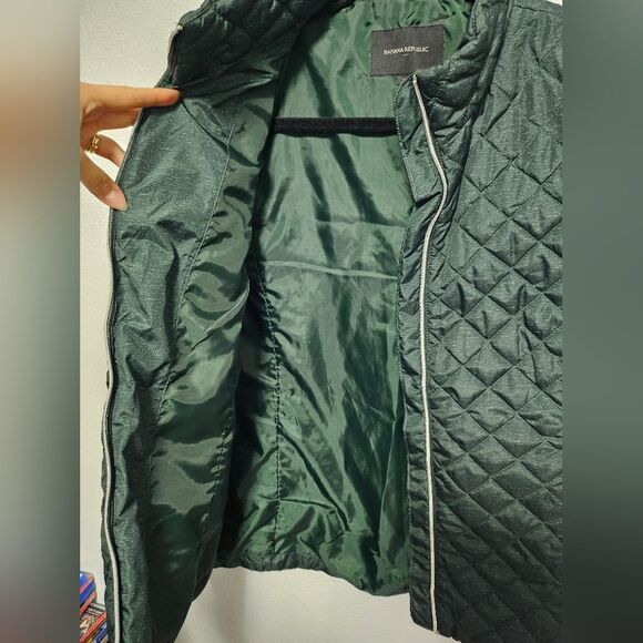 Banana Republic Factory Quilted Slim Printed Galactic Green Puffer Vest Size M - Picture 11 of 13